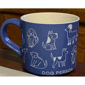 Parker Lane Blue White Ceramic Dog Person 16OZ Coffee/Tea Mug Dog Lovers EUC